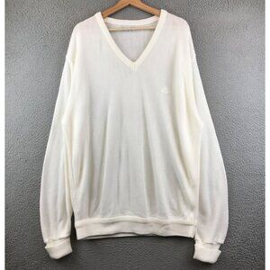 Vintage Izod V Neck Sweater Made USA Size Large XL White 1980s